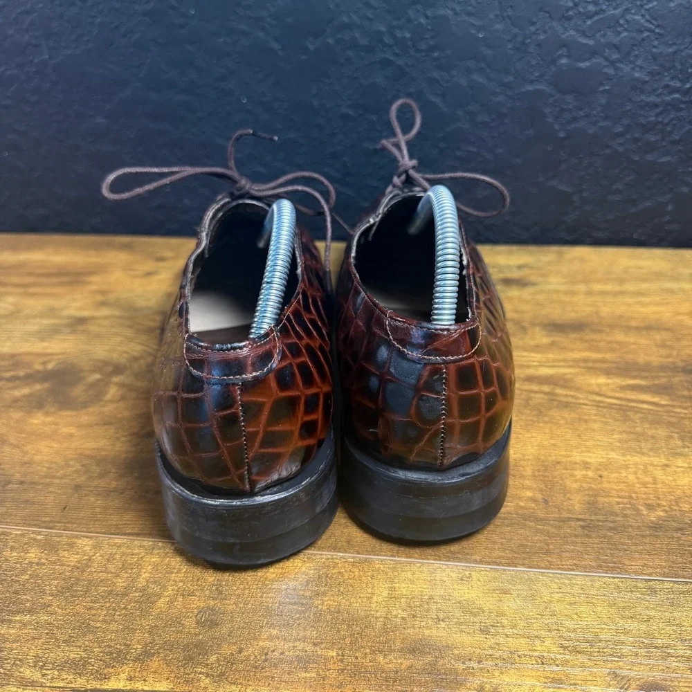 Stacy Adams Baldwin 403337 Brown Croc Embossed Leather Oxford Mens 8.5 EE